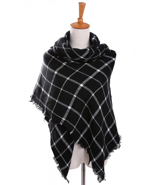 Women's Oversized Plaid Blanket Scarf Checked Warm Tartan Pashmina Wrap Shawl - Black - CW18646K884