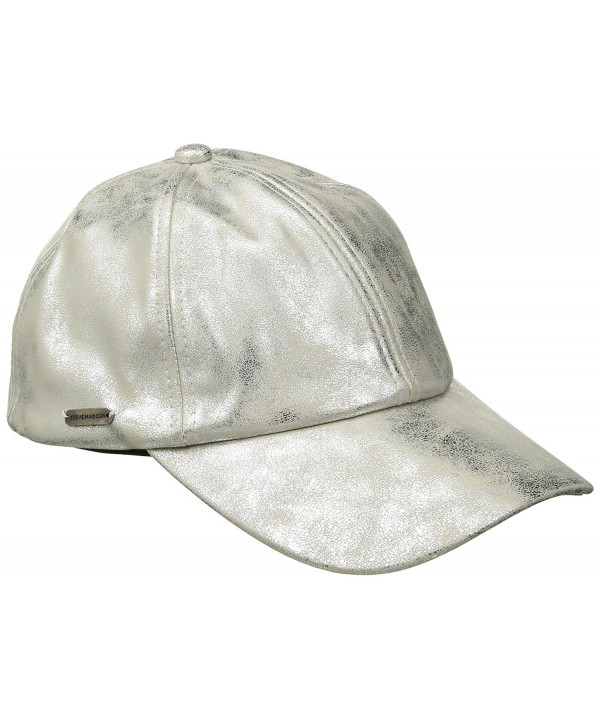 Steve Madden Women's Metallic Faux Leather Baseball Cap - Silver - CK1825NLR96