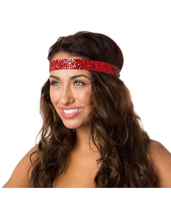Hipsy Women's Adjustable No Slip Wide Bling Glitter Headband - Red - C81864N6LTL