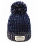 FADA Women Winter Hats - Soft Stretch Cable Knit Ribbed Faux Fur Pom Pom Beanie Hat - Blue - CX1888NTI7L