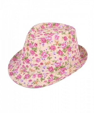 Ladies Spring Summer Fashion Floral Print Fedora Hats - Pink & Coral - CG11EW3Y2W5