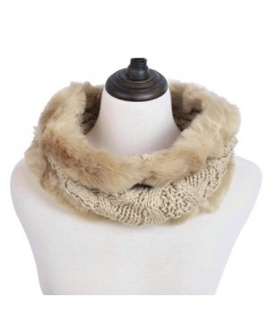 Premium Solid Color Winter Diamond Knit Faux Fur Trim Infinity Loop Circle Scarf - Brown - CP12N1GTX4R