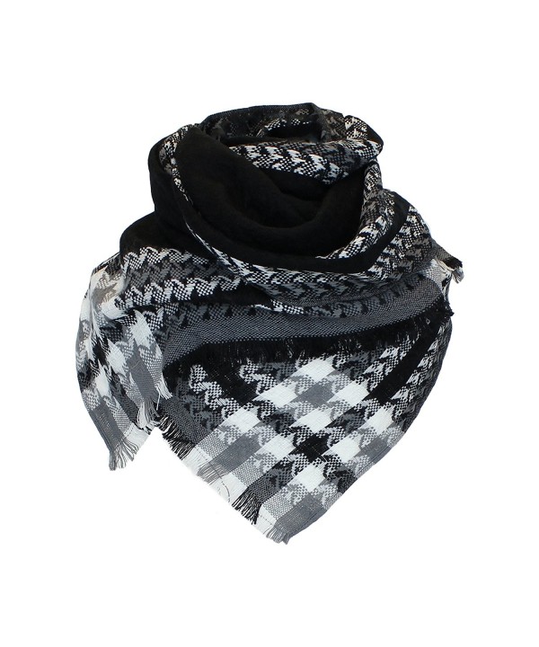 Boho Woven Houndstooth Blanket Scarf Shawl - Extra Long Winter Plaid Pashmina - Black - CY11QG7HV41