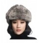 URSFUR Rabbit Fur Aviator Hat Women Black Leather Winter Bomber Cap Russian - Black With Grey Rabbit Fur - CC120I2O0LV