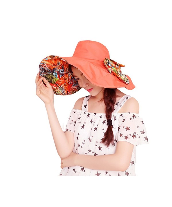 Wicky LS Women's Sun Hat Large Wide Brim Beach Visor Hat Foldable Beach Cap - Orange - CD12F4S0IF1