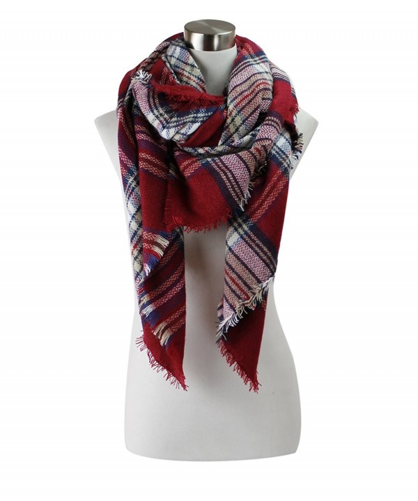 Classic Plaid Check Pattern Blanket Scarf - Burgundy - CL12M18CDCD