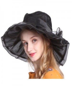 Ofocam Summer Women's Sun Hats Organza Hat Wide Brim Church Tea Party Wedding Hat - Black - CZ17YZCXAWI