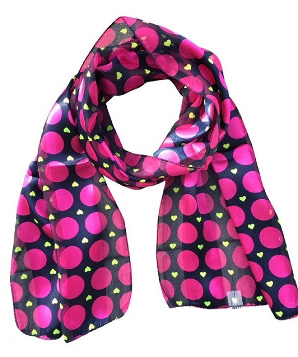 2Chique Boutique Women's Navy & Fuchsia Polka Dot and Heart Satin Stripe Scarf - CZ189A8WL9L