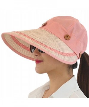 Kufv Women's Summer Beach Travelling Sun Hat UV Wide Brim Visor Caps - Pink - C712IKQNOG9