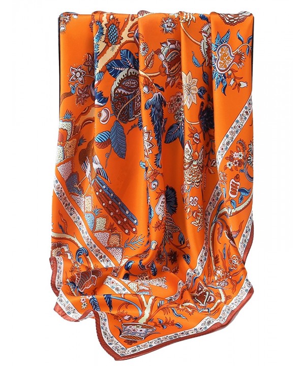 Grace Scarves 100% Silk Scarf- Extra-Large - Beanstalk- Orange - CL188QSAM8D