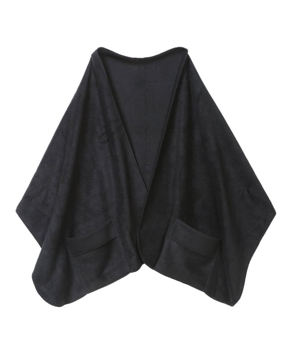 Unisex-Adult Shawl With Pockets - Polyester Fleece 20" X 58" - Black - CM11QW6H0SN