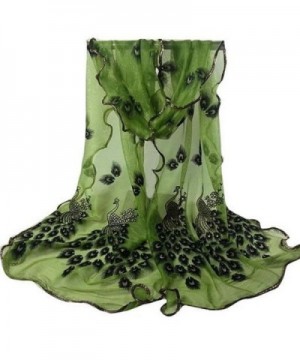 Women Long Wrap- Rukiwa Peacock Flower Embroidered Lace Scarf Soft Shawl - Army Green - C512N81NHBC