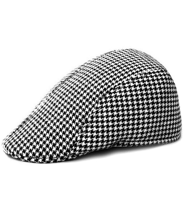 LOCOMO Retro Houndstooth Check Checker Print Pattern Flat Cap FFH119BLK - Black - CD11K0F37PR