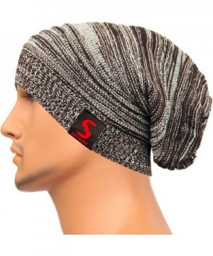 REDSHARKS Unisex Baggy Beanie Slouchy Knit Caps Skull Hats Stripe Design XHX1017 - Coffee - CC128YYTT5R