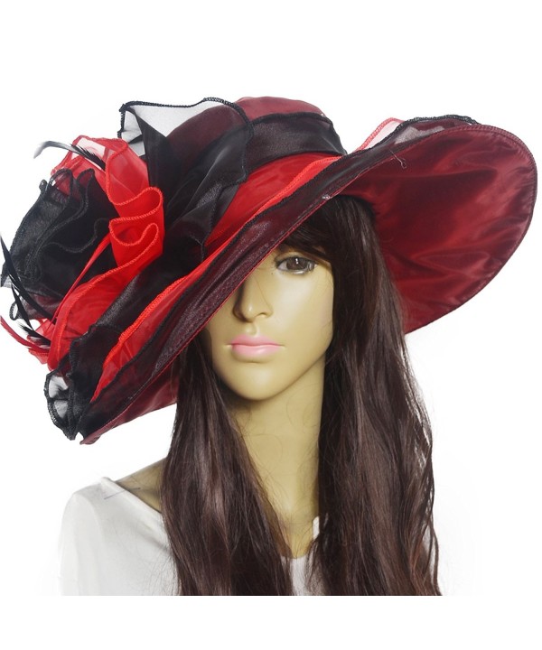 Womens Kentucky Derby Church Dress Wedding Floral Tea Party Hat S056 - S02-red Black - CM12E5AQ3MP