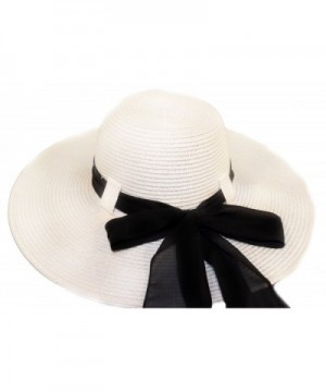 White Wide Brim Ladies Hat With Black Bow / Belt Loop Design - CH113ZCSS5L