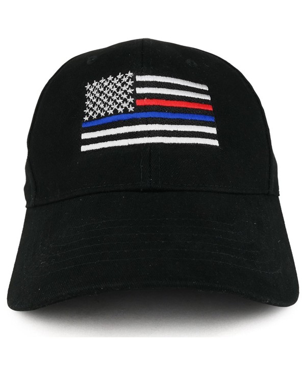 Thin Blue and Thin Red Line USA Flag Embroidered Low Profile Baseball Cap - Black - CO184SX7KOG