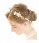 FAYBOX Gold Leaf Themed Crystal Pearl Bridal Headband Wedding Hair Accessories - CS12BCTF383