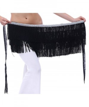 Plus Hip Scarf for Women for Belly Dancing and Latin Dance with Fringes - Black - C0184R478H5