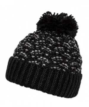 HatQuarters Warm Chunky Cable Knit Winter Skully Cap With Cuff- Dope Beanie Hat With Pom - Black/Grey - CX186DXKGG8