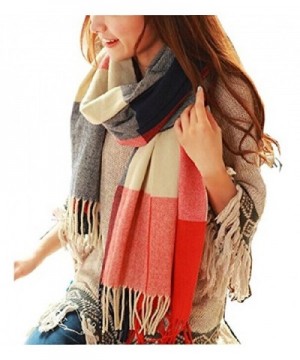 Loritta Womens Fashion Long Plaid Shawl Big Grid Winter Warm Lattice Large Scarf - A- Red Navy Lattice - C512ODFSOAC