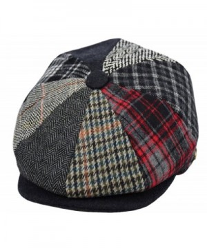 Deewang Men's Wool newsboy Cap- Herringbone Driving Cabbie Tweed Applejack Golf Hat - 1591-patchwork Black - CX188ZY52MY