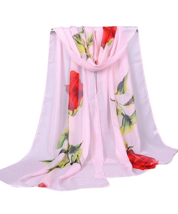 Clearance! Women Elegant Rose Print Lightweight Chiffon Scarves Shawl Wraps Fall Winter Scarf - Pink - CX188TAOY7A