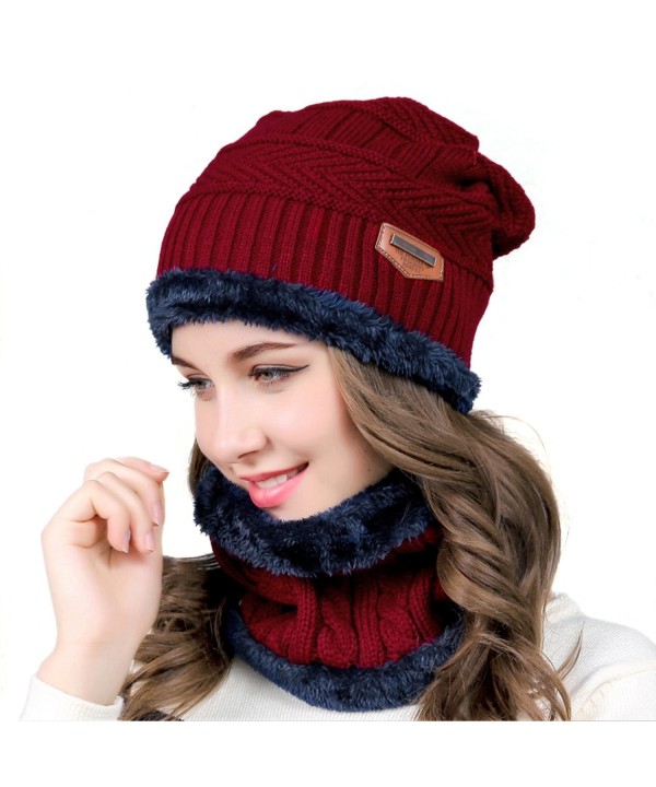muco Womens Mens Winter Hat Warm Thick Beanie Cap Scarf For Winter Knit Ski Beanies - Red - CB186O9THDD