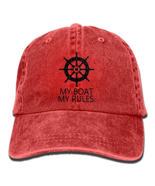 My Boat My Rules Retro Washed Dyed Cotton Adjustable Baseball Cowboy Cap - Red - CK188CRKKDR