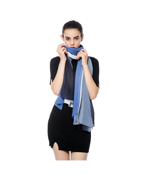 Winter Fashion Soft Thick Knitted Scarf- Gzcvba Hit Color Pleated Knit Wrap Chunky Warm Scarf - Navy+white+blue - CT18395SMX8