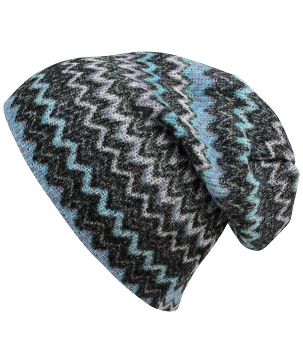 Luxury Divas Chevron Stripe Knit Slouchy Beanie Hat - Blue - CO11TT3GIQL