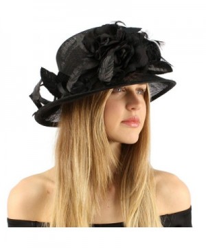 Classy Kentucky Derby Flowers Curled Leaf Feathers Bucket Church Hat Cap - Black - CH11CHZQP07