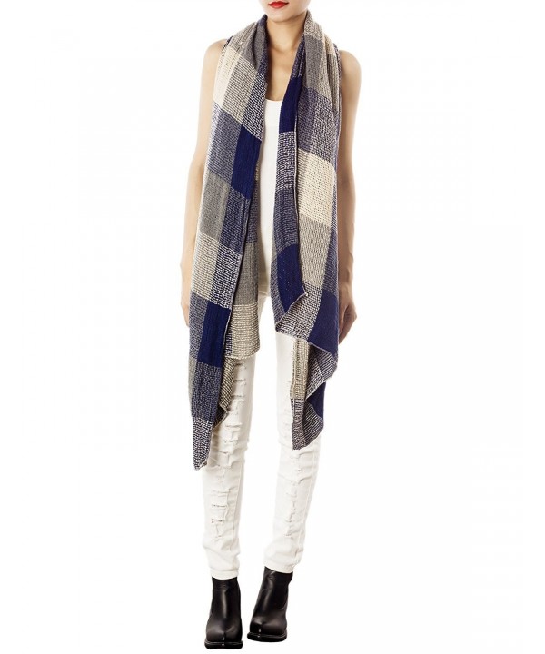 iB-iP Women's Plaid Blanket Stylish Gorgeous Warm Long Cold Weather Scarf Wrap - Navy - CY11HHL3ZH7