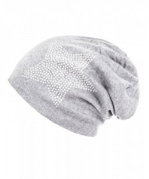 I wish Women's Star Rhinestone Cotton Knit Beanie Sleep Turban for Cancer - Light Grey - CH12MZ1535G