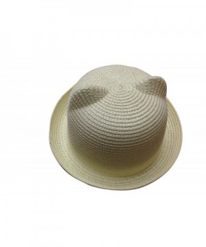 JTC Women's Cat Ear Derby Bowler Straw Hat Sun Summer Beach Cap White - CL11KN1K6GL