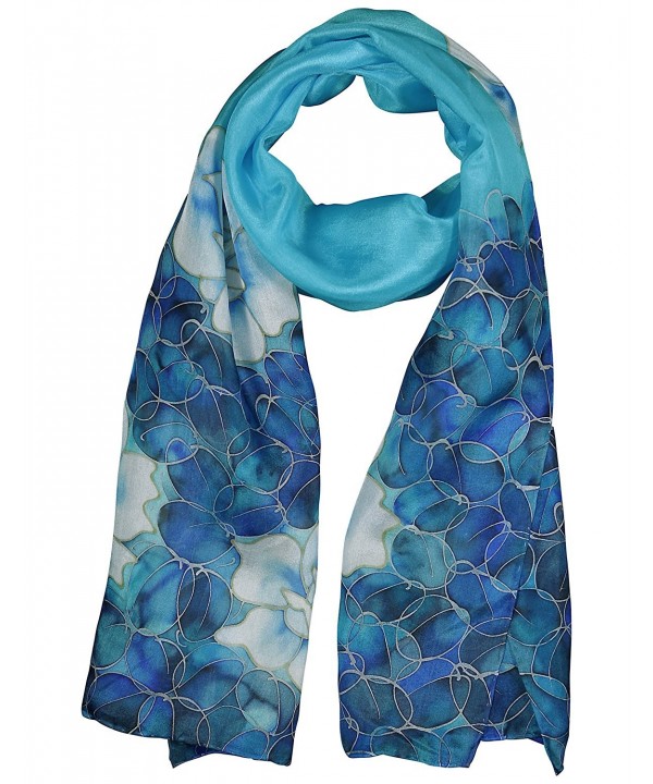 Invisible World Women's 100% Silk Hand Painted Rectangular Scarf Roses - Turquoise - C111L7QS1PJ