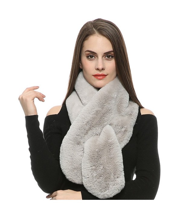 Dikoaina Womens Soft Faux Rabbit Fur Scarf Collar Multicolors - Gray - CV1857377DI