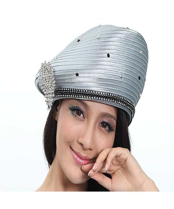 June's Young Girl Church Hat Satin Hat Formal Dress Beret Brimless Stones - Silver Grey - CB11I09NV5V