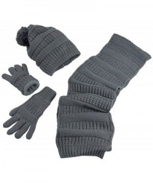 N'Ice Caps Women's Solid Cable Knit Hat/Scarf/Gloves Accessory Set - Gray - CA12KI2VV9Z