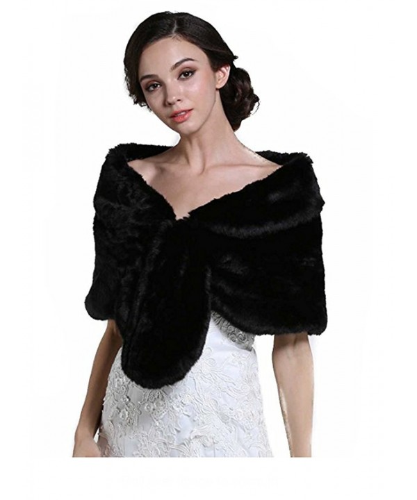 Aukmla Wedding Fur Wraps Shawls for Women with Clasps - Black - C6185THG0UG