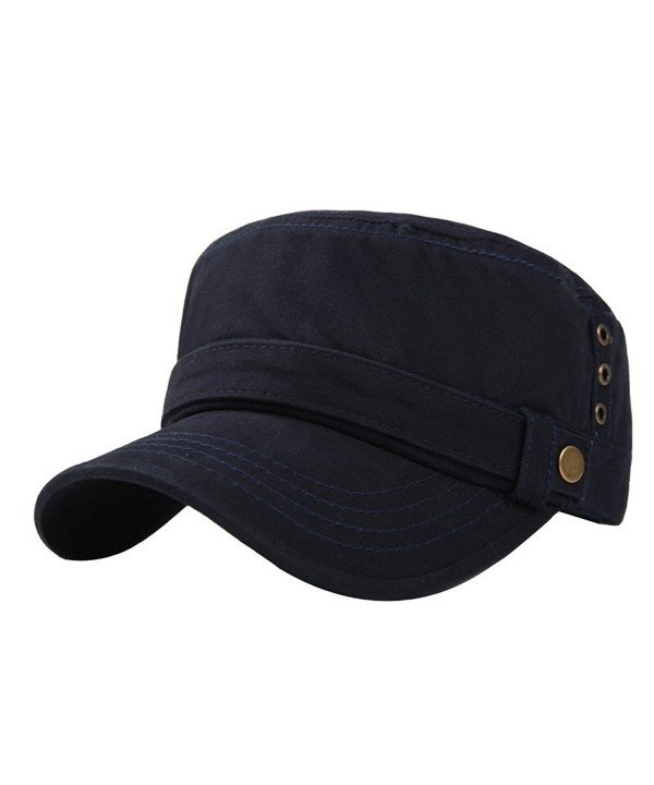 Men's Cotton Flat Top Peaked Baseball Twill Army Millitary Corps Hat Cap Visor - Navy-three Holes - CE1832NIRXD