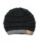 Hatsandscarf CC Cable Knit Soft Stretch Two Tone Striped Beanie Hat (HAT-57) - Black/Dk. Mel Grey - C1189NXLAU0