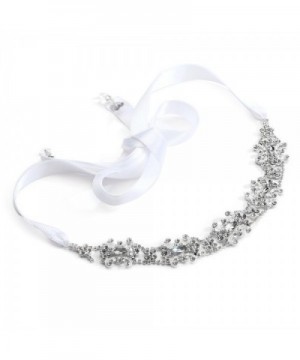 Mariell Silver Crystal Rhinestone Headband Wedding Bridal Ribbon Hair Vine - White - CN12NS3QBUQ