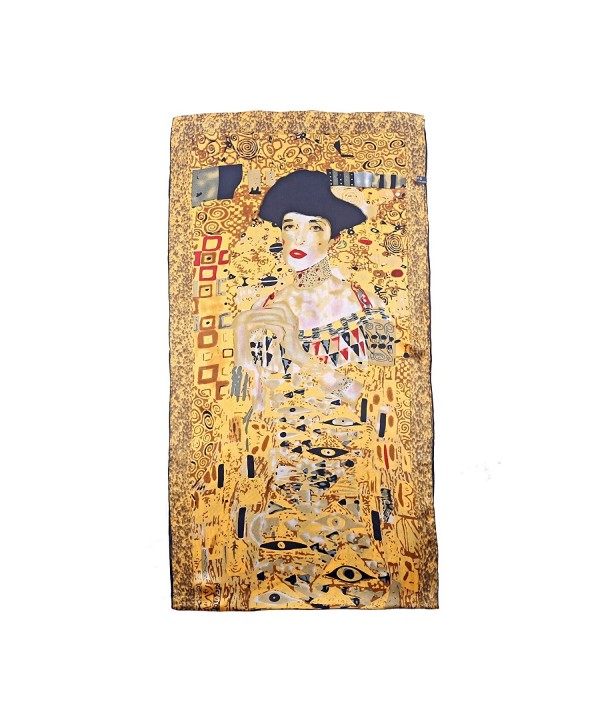 Aqueena Women's 100% luxurious 12-momme Charmeuse Satin long silk scarf oil paintings - Gustav Klimt's Ladies - C2126QFDLUP