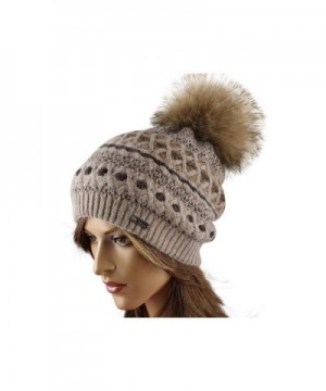 LA-EL COUTURE Womens Elegant Knitted with small brooch Beanie warm - Brown - CQ12CNXDX39