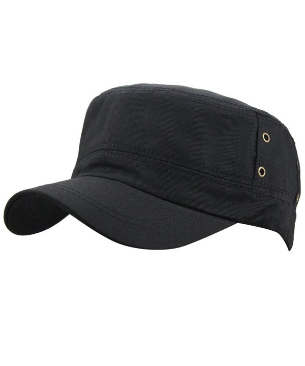 Men's Cotton Flat Top Peaked Baseball Twill Army Millitary Corps Hat Cap Visor - Black - CX12DSYC8G5