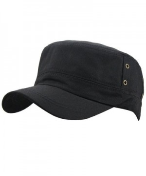 Men's Cotton Flat Top Peaked Baseball Twill Army Millitary Corps Hat Cap Visor - Black - CX12DSYC8G5