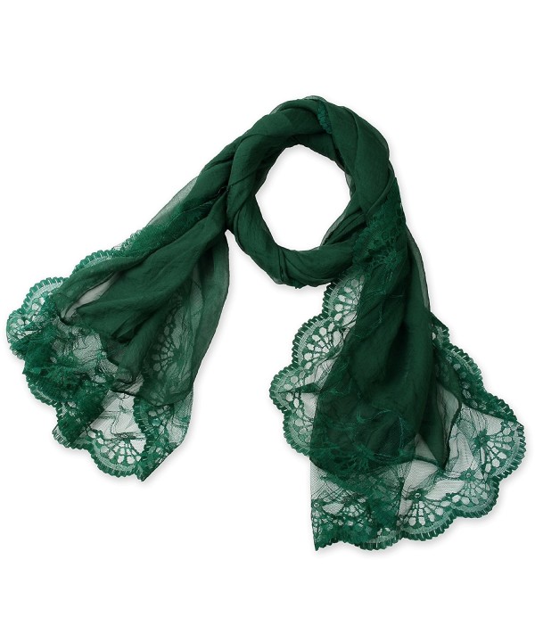 corciova Women's Long Lace Imitated Silk Scarf - Dark Green - CF11KULR6RV