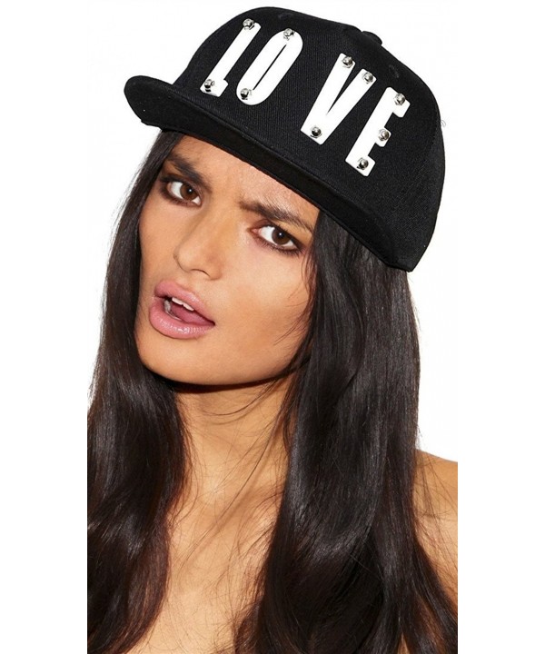 Love White Block Letter Silver Stud Snapback Brim Baseball Cap Hat in Black - C1185TE0Y9E