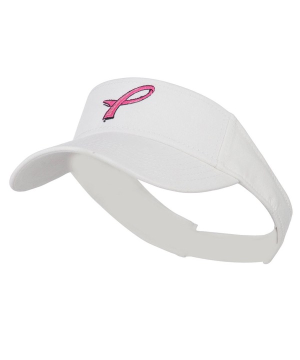 Hot Pink Ribbon Breast Cancer Logo Embroidered Visor - White - CC11M6L30N7